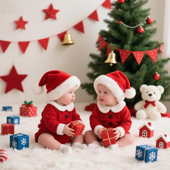 Christmas Santa Hat for Baby, Red Velvet Double Layer Xmas Holiday Party Hat - Picture 8 of 8